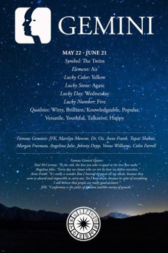 Gemini Description Astrology Poster 24X36 QUALITIES FAMOUS PEOPLE QUOTES NEW