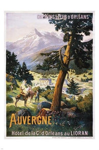 AUVERGNE FRANCE vintage travel poster MEADOW DEER running brook PRIZED 24X36