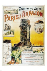 TRAMWAY from PARIS to ARPAJON vintage travel poster SCENIC ROUTE 24X36 new