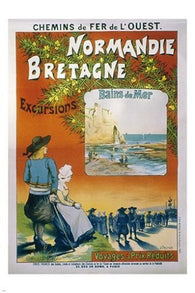 vintage TRAIN TRAVEL poster NORMANDIE & BRETAGNE collectors OCEANSIDE 24X36