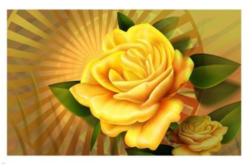 YELLOW painted ROSE illustration POSTER 24X36 illuminated FINE quality HOT