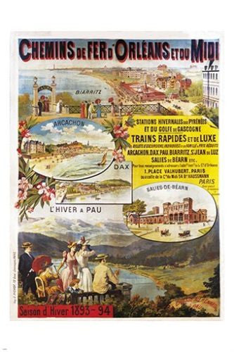 VINTAGE FRENCH train travel poster CHEMINS de FER d'ORLEANS collectors 24X36
