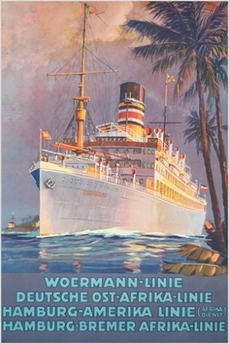 WOERMANN EAST AFRICA LINE vintage boat travel poster PALM TREES OCEAN 24X36