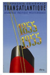 TRANSATLANTIQUE steam ship VINTAGE travel poster 1855-1955 HISTORIC 24X36