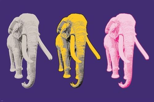 PASTEL ELEPHANTS pop art poster COLORFUL SYMBOLIC one-of-a-kind animal 24X36
