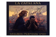 LA CATALANA FIRE INSURANCE vintage ad poster SPAIN 1930 24X36 PRIZED RARE