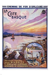 vintage travel poster LA COTE BASQUE FRANCE picturesque colorful COAST 24X36