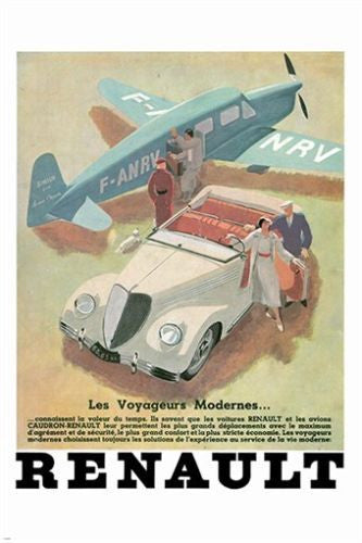RENAULT automobile ad poster 40's VOYAGEURS-MODERNES classic classy 24X36