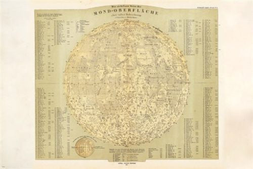 1873 MAP of the MOON in german POSTER educational DETAILED unique 24X36
