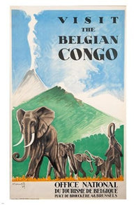 VISIT BELGIAN CONGO vintage travel poster '39 MARCI BRUSSELS elephants 24X36