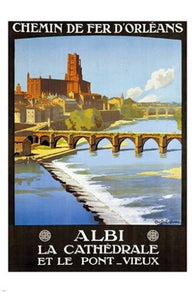 ALBI vintage travel poster LA CATHEDRALE scenic bridge FRENCH UNIQUE 24X36