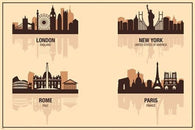 vintage travel poster ROME LONDON NEW YORK PARIS famous city landmarks 24X36