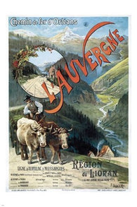 L'AUVERGNE FRANCE vintage train travel poster STREAMS MOUNTAINS 24X36 gem
