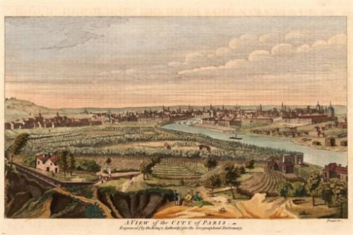 1756 A VIEW OF THE CITY OF PARIS map landscape rivers buildings 24X36