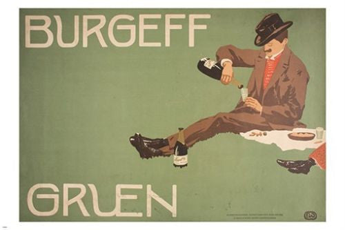 vintage art poster BURGEFF GRUEN picnic wine BLACK HAT unique casual 24X36