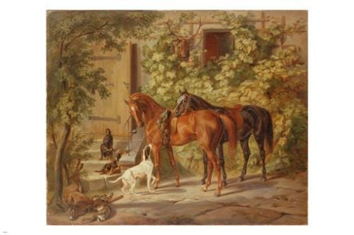 Adam Albrecht Horses at the Porch FINE ART POSTER 24X36 prized Painting