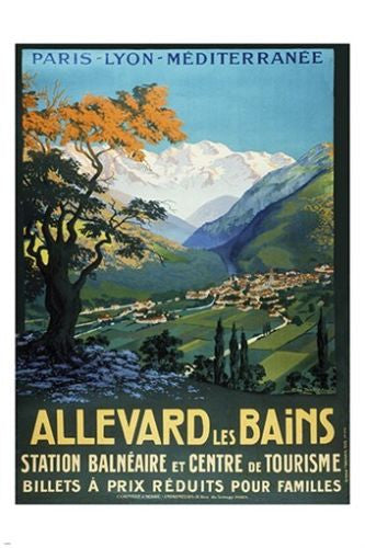 ALLEVARD LES BAINS vintage train travel poster LOVELY COUNTRYSIDE 24X36 RARE