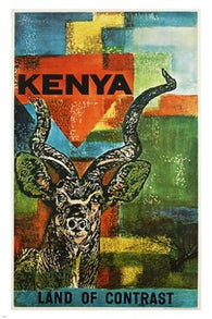 land of contrast KENYA vintage TRAVEL POSTER gazelle & antelope RARE 24X36