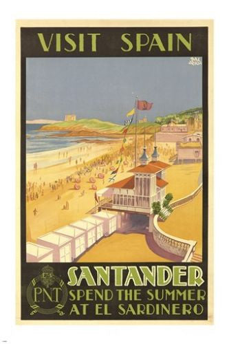 VISIT SANTANDER SPAIN vintage travel poster OCEANSIDE BEACH SCENE 24X36 hot