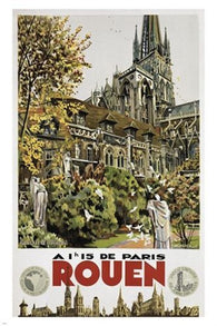 rouen vintage tourism travel poster CITY CATHEDRALE FRENCH prized rare 24X36