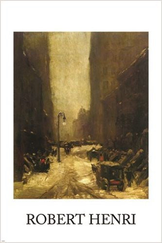 1902 robert henri SNOW IN NEW YORK american painting CITY STREET lamp 24X36