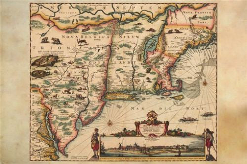 1655 MAP OF NEW ENGLAND ST. LAWRENCE RIVER TO THE NORTH poster DETAIL 24X36