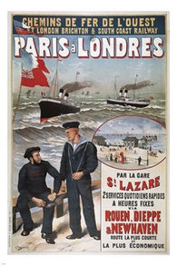 train from PARIS - LONDON vintage travel poster OCEAN SHIPS prized 24X36 HOT