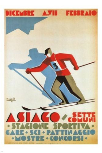 Asiago Sete Comuni SPORT SEASON poster Gino Caregraro Negrin Italy '29 24X36