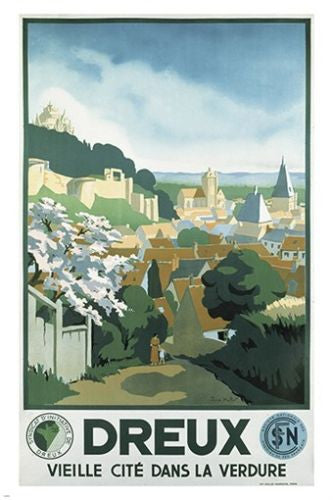 DREUX FRANCE vintage TRAVEL poster CHARMING TOWN colorful rare lovely 24X36