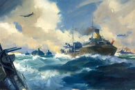CONVOY SCENE ENGLAND by FRANK WOOTTON ocean waves 1939-1946 24X36