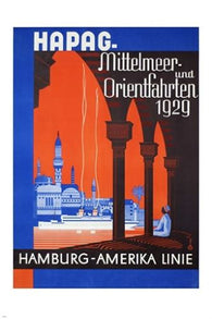 hapag mittelmeer 1929 VINTAGE TRAVEL POSTER hamburg-amerika line 24X36 HOT