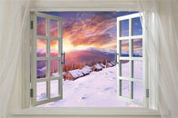 window ONTO WINTER HUTS scenic poster 24X36 SUNRISE snow sky GOLDEN rare