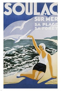 soulac france vintage tourism TRAVEL poster OCEANSIDE BATHERS noted 24X36
