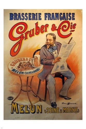 GRUBER & CIE french beer advertising poster OLD SCHOOL prized new 24X36 RARE
