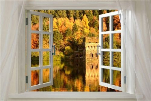 Window into LOVELY AUTUMN SEASON on a lake SCENIC POSTER 24X36 hot new!