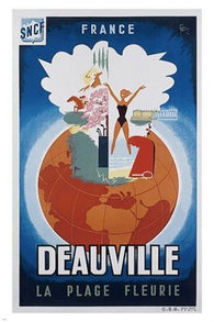vintage french travel poster DEAUVILLE LA PLAGE FLEURIE scenic beach 24X36