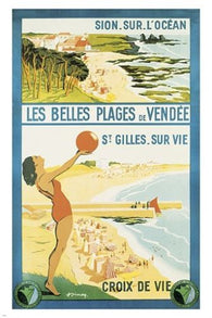 vintage travel poster VENDEE FRANCE beaches water sporty COLLECTORS 24X36