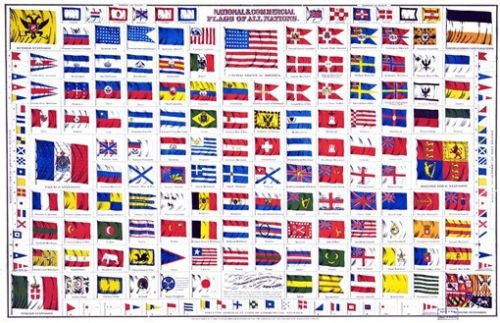national and commercial FLAGS OF ALL NATIONS ad poster HISTORIC 24X36 rare