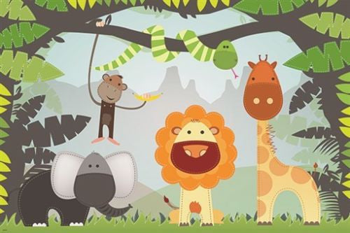 kid friendly art poster FUNNY JUNGLE ANIMALS adorable one-of-a-kind 24X36