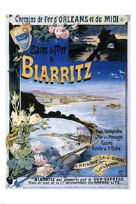 vintage TRAVEL POSTER biarritz france SCENIC COLORFUL unique lovely 24X36