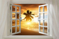 SCENIC POSTER Window To Majestic Sunset 24X36 GOLDEN SANDS Water Palm Trees
