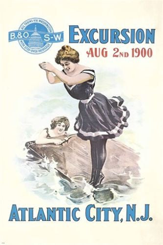 EXCURSION ATLANTIC CITY, NJ vintage travel poster AUGUST 2 1900 retro 24X36