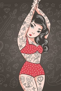 TATTOO pin-up polka dot woman ART POSTER symbols designs SEXY 24X36 rare