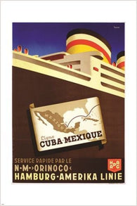 ORINOCO vintage boat travel poster CUBA MEXICO hamburg amerika line 24X36