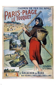 PARIS TO PLAGE LE TOURQUET vintage travel poster COMMUNE BY THE SEA 24X36