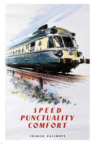 FRENCH RAILWAYS vintage travel poster SLEEK DESIGN SPEED first rate 24X36