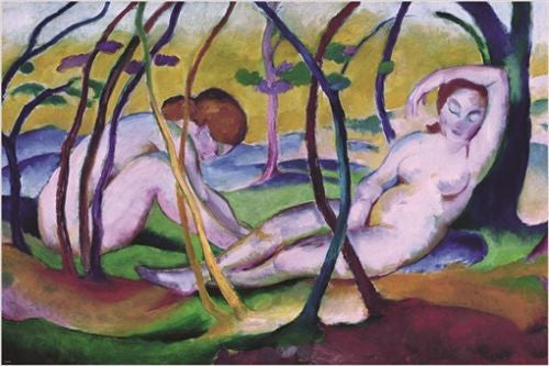 vintage cubist painting FRANZ MARC nudes under trees COLLECTORS RARE 24X36