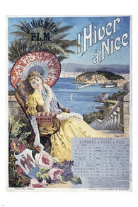 vintage travel poster NICE FRANCE old fashioned SCENIC OCEAN PALMS 24X36 new