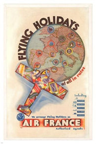 french airline FLYING  HOLIDAYS vintage travel poster COLLECTORS 24X36 rare