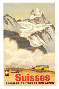 SWISS auto services of the ALPS vintage ad poster SNOWY MOUNTAIN 24X36 hot